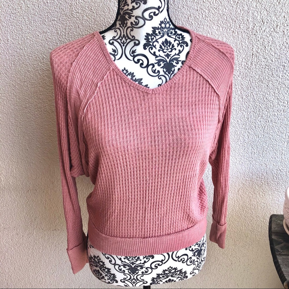 Ribbed Trim V Neck Top/ Blouse 💗